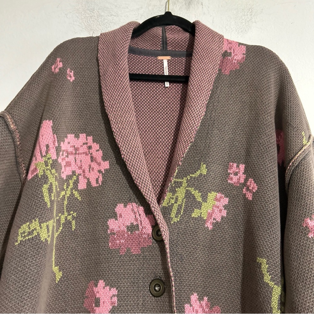 Free People Chamomile Floral Cotton Cardigan Sweater Oversized Medium - Picture 4 of 13